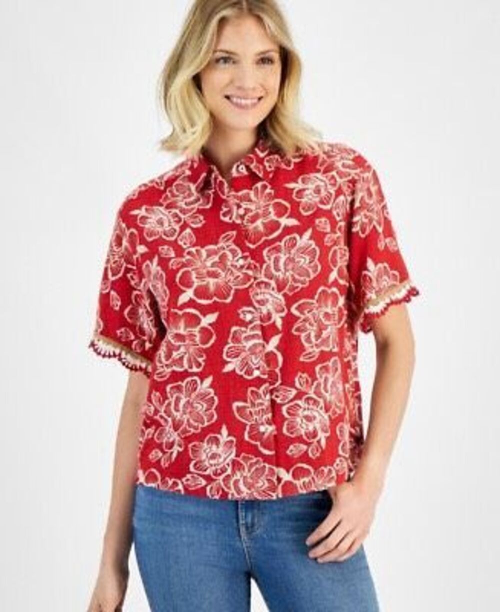 Nautica Jeans floral print button up shirt size M